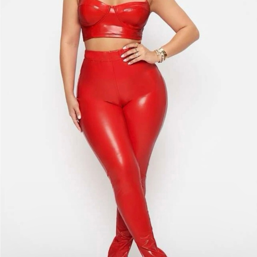 SHEIN Red Faux Leather Leggings